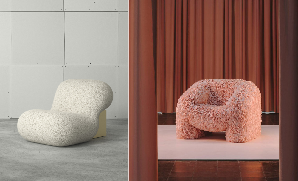 On the left Achille Chair by Pool Studio, photo by Theoreme Editions. On the right Hortensia Chair by Reisinger and Esqué, photo by Andres Reisinger